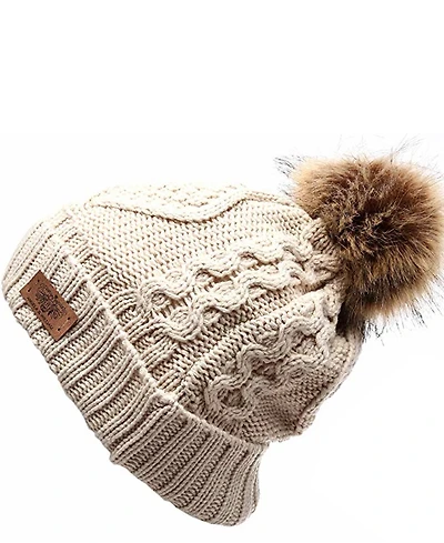 Angela & William Faux Fur Pom Beanie with Fleece Lining