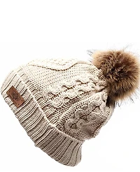 Angela & William Faux Fur Pom Beanie with Fleece Lining