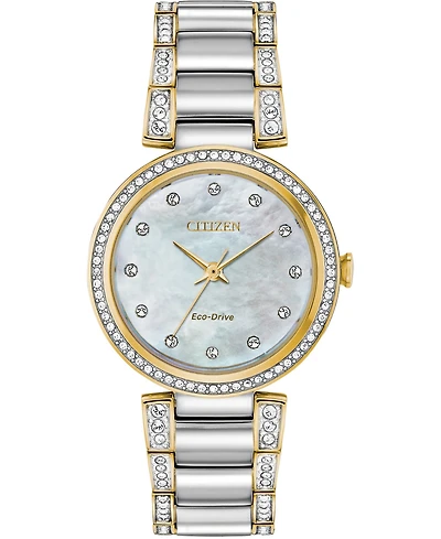 Citizen Eco-Drive Women's Silhouette Crystal Two-Tone Stainless Steel Bracelet Watch 28mm