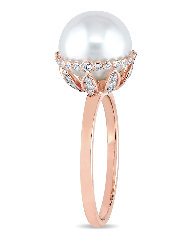 Freshwater Cultured Pearl (9.5-10mm) and Diamond (1/4 ct. t.w.) Cocktail Ring 14k Rose Gold