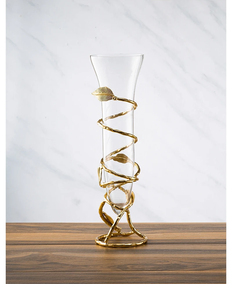 Classic Touch Glass Vase with Leaf Design