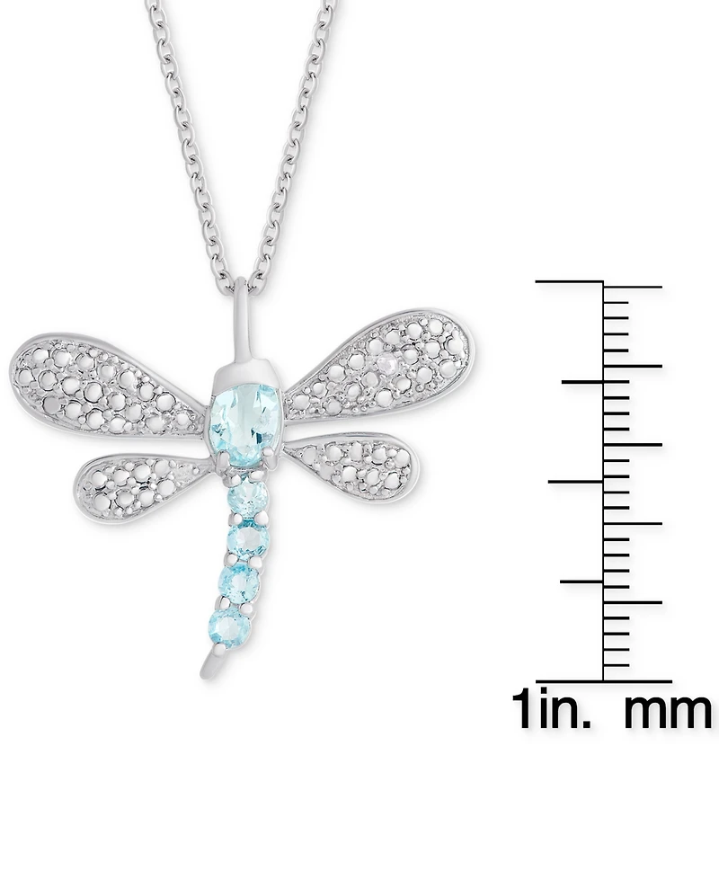 Blue Topaz (3/4 ct. t.w.) & Diamond Accent Dragonfly 18" Pendant Necklace in Sterling Silver