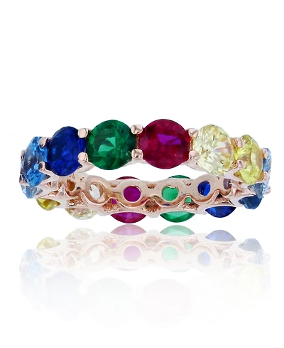 Rainbow Colored Cubic Zirconias Eternity Band 14k Rose Gold Plated Sterling Silver