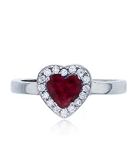 Red, Green or Purple Heart Cubic Zirconia Halo Ring Rhodium Plated Sterling Silver