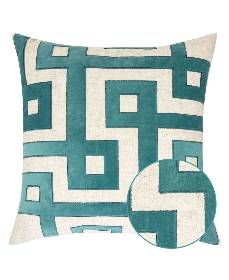 Homey Cozy Paige Applique Embroidery Linen Decorative Pillow, 20" x 20"