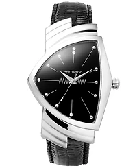 Hamilton Watch, Men's Swiss Ventura Black Leather Strap 32.3 x 50.3 mm H24411732