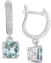 Aquamarine (2-1/2 ct. t.w.) and Diamond (1/10 ct. t.w.) Drop Earrings in Sterling Silver