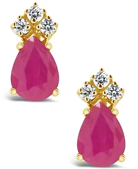 Ruby (1 ct. t.w.) and Diamond (1/8 ct. t.w.) Stud Earrings in 14k Yellow Gold