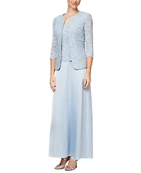 Alex Evenings Lace Jacket & Lace-Top Gown