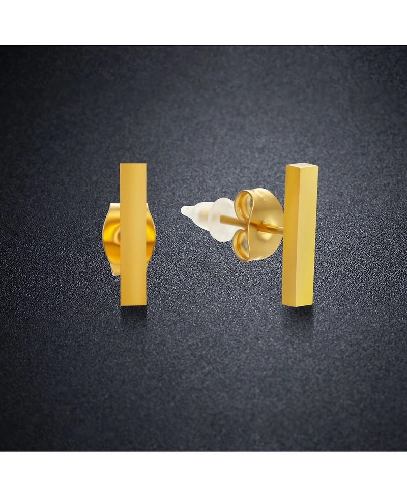 Steeltime Stainless Steel 18K Gold Plated Small Bar Stud Earrings