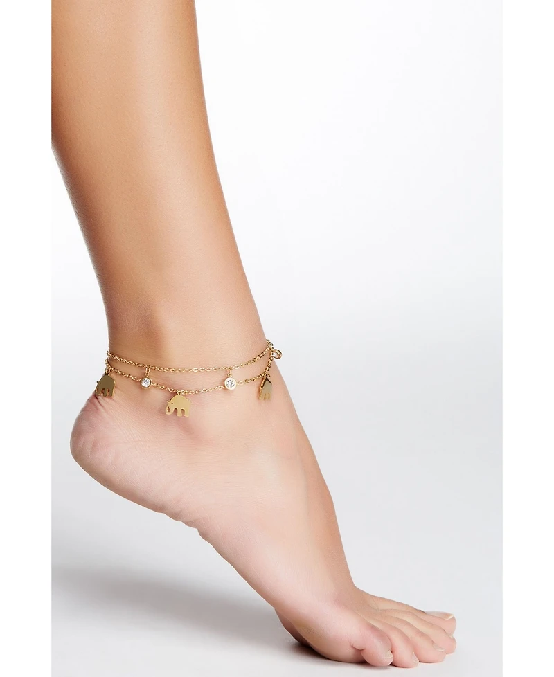 Steeltime 18K Gold Plated Stainless Steel Elephant Charm Adjustable Anklet