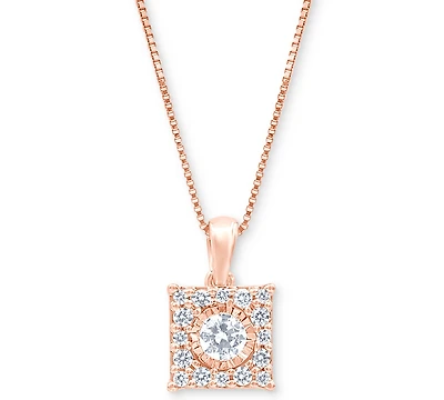 Diamond Square Halo 18" Pendant Necklace (1/3 ct. t.w.) in 14k White, Yellow or Rose Gold