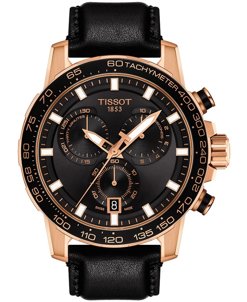 Tissot Men's Swiss Chronograph Supersport T-Sport Black Leather Strap Watch 46mm