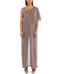 R & M Richards One-Shoulder Metallic Jumpsuit