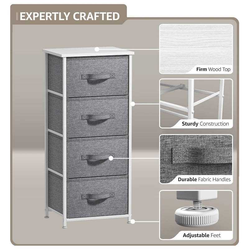 Sorbus 4 Drawers Chest Nightstand - Storage for Closet, Home, College Dorm Features Steel Frame, Wood Top