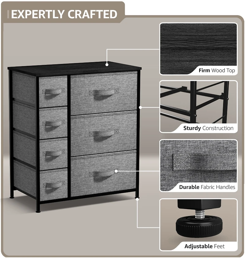 Sorbus Dresser with 7 Drawers - Storage Chest Organizer with Steel Frame, Wood Top, Handles