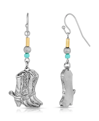 2028 Silver-Tone and Imitation Turquoise Accent Western Boots Drop Earrings