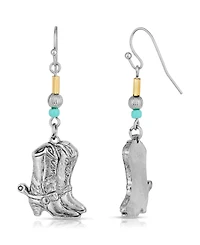 2028 Silver-Tone and Imitation Turquoise Accent Western Boots Drop Earrings