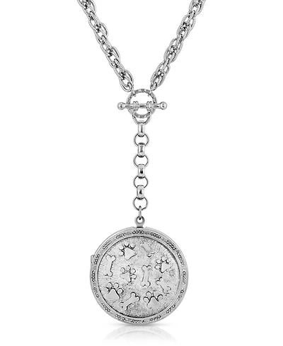 2028 Silver Tone Paw Print Locket Y Necklace