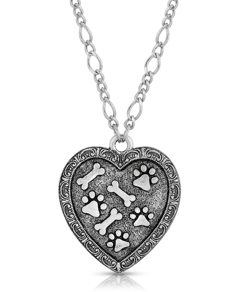 2028 Pewter Heart Paw and Bones Necklace