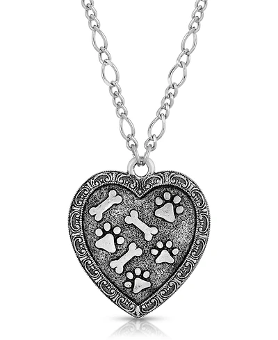 2028 Pewter Heart Paw and Bones Necklace