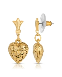 2028 14K Gold-Dipped Textured Heart Drop Earrings