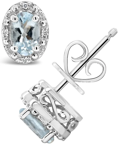 Aquamarine (3/4 ct. t.w.) and Diamond Accent Stud Earrings in Sterling Silver