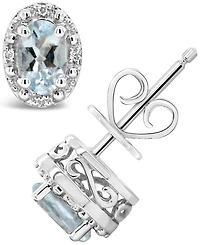 Aquamarine (3/4 ct. t.w.) and Diamond Accent Stud Earrings in Sterling Silver