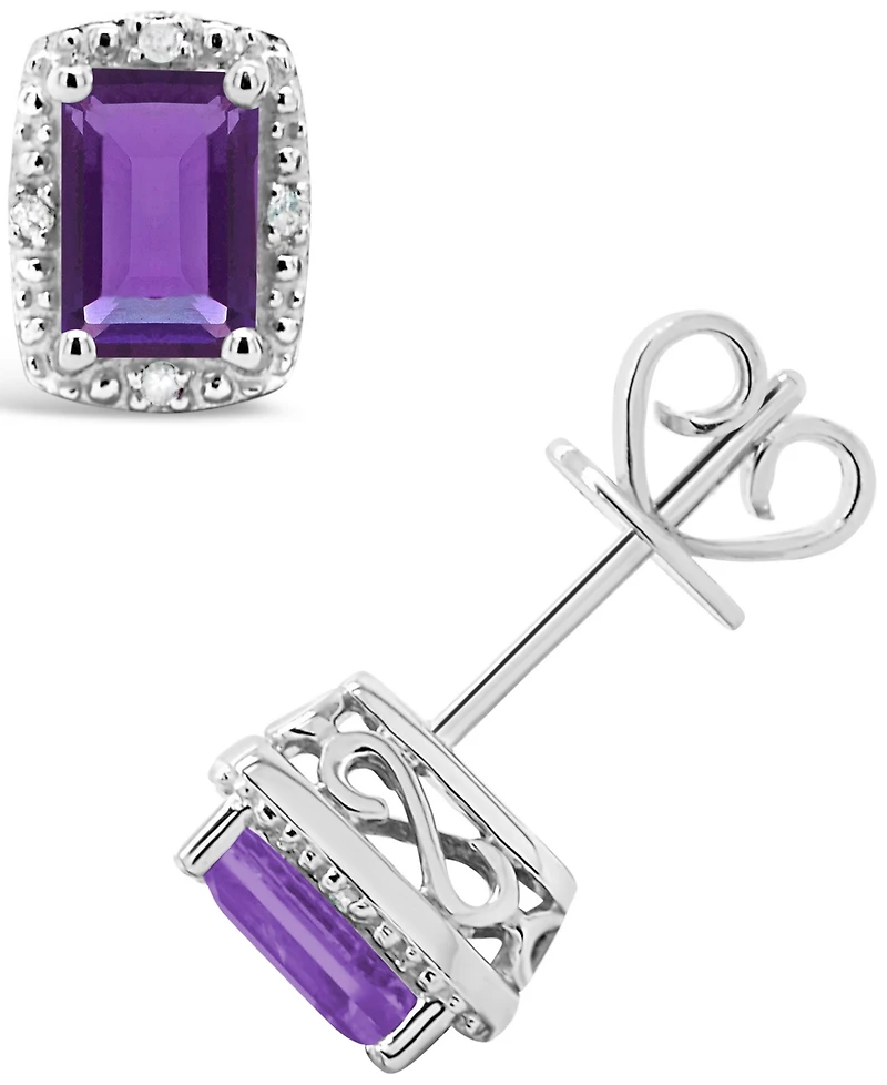 Gemstone and Diamond Accent Stud Earrings Sterling Silver
