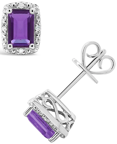 Gemstone and Diamond Accent Stud Earrings Sterling Silver