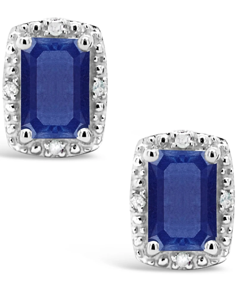 Sapphire (1-1/3 ct. t.w.) and Diamond Accent Stud Earrings in Sterling Silver
