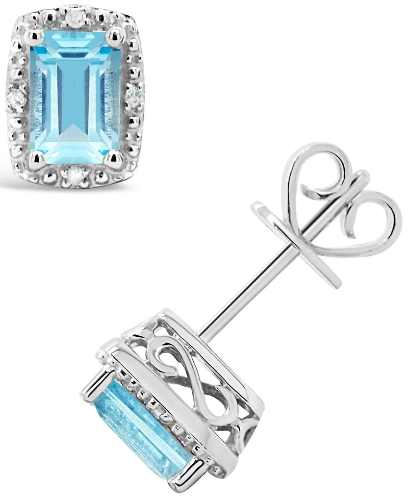 Gemstone and Diamond Accent Stud Earrings Sterling Silver