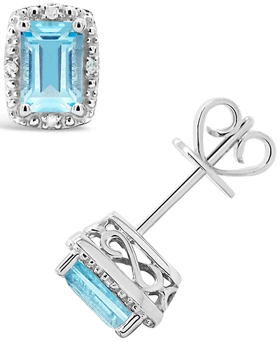 Gemstone and Diamond Accent Stud Earrings Sterling Silver