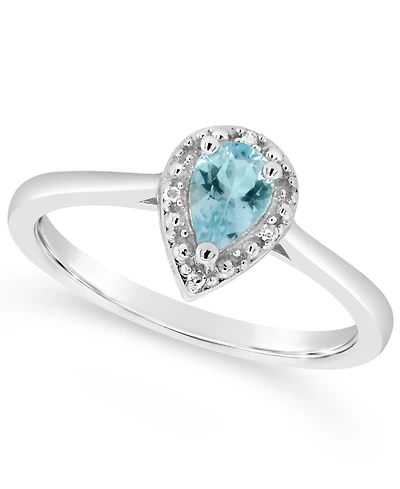 Swiss Blue Topaz (1/2 ct. t.w.) and Diamond Accent Pear Teardrop Ring Sterling Silver (Also Available Other Gemstones)