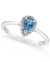 Swiss Blue Topaz (1/2 ct. t.w.) and Diamond Accent Pear Teardrop Ring Sterling Silver (Also Available Other Gemstones)