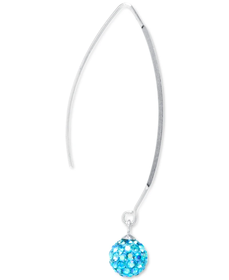 Crystal Pave Orb Threader Earrings Sterling Silver