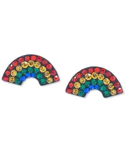Multicolor Pave Rainbow Stud Earrings in Sterling Silver