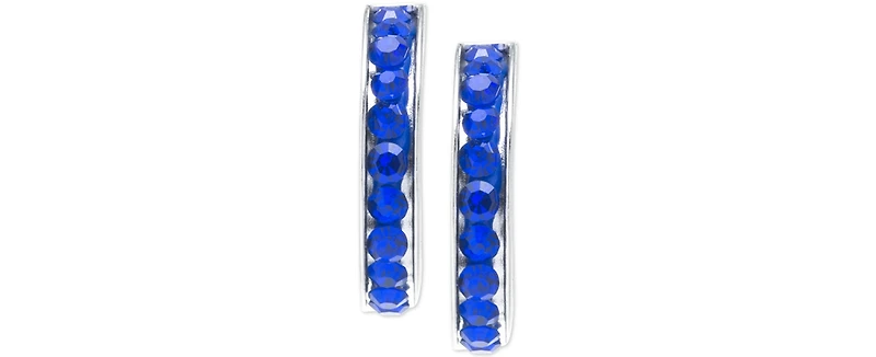 Multicolor Crystal Pave Small Hoop Earrings Sterling Silver, 0.59"