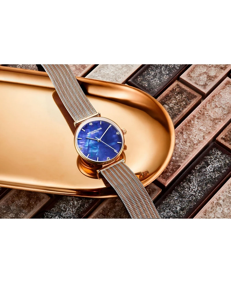 Stuhrling Women's Rose Gold - Silver Tone Mesh Stainless Steel Bracelet Watch 32mm