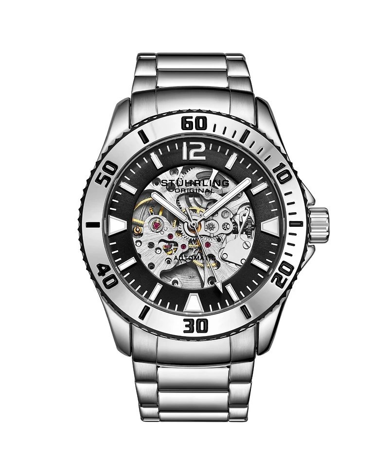 Stuhrling Men's Silver Tone Stainless Steel Bracelet Watch 44mm