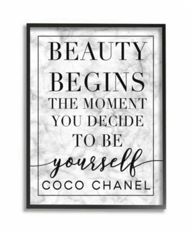 Stupell Industries Beauty Begins Once You Decide To Be Yourself White Marble Typography Framed Texturized Art Collection