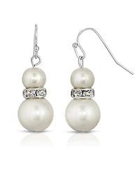2028 Silver-Tone White Graduated Imitation Pearl and Crystal Drop Earrings