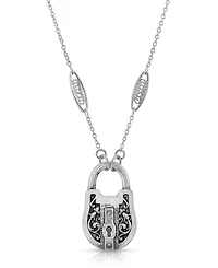 2028 Antique-like Pewter Lock Pendant Necklace