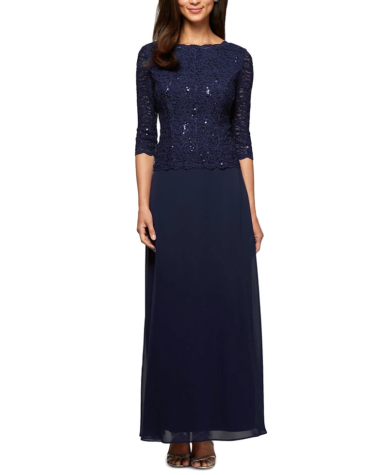 Alex Evenings Petite Sequin Lace Gown