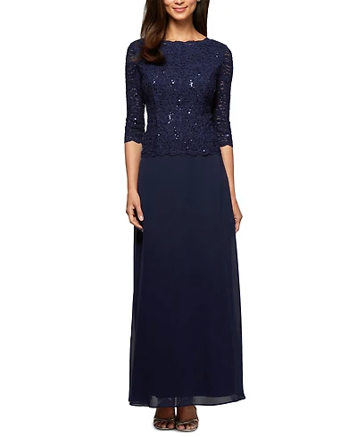 Alex Evenings Petite Sequin Lace Gown