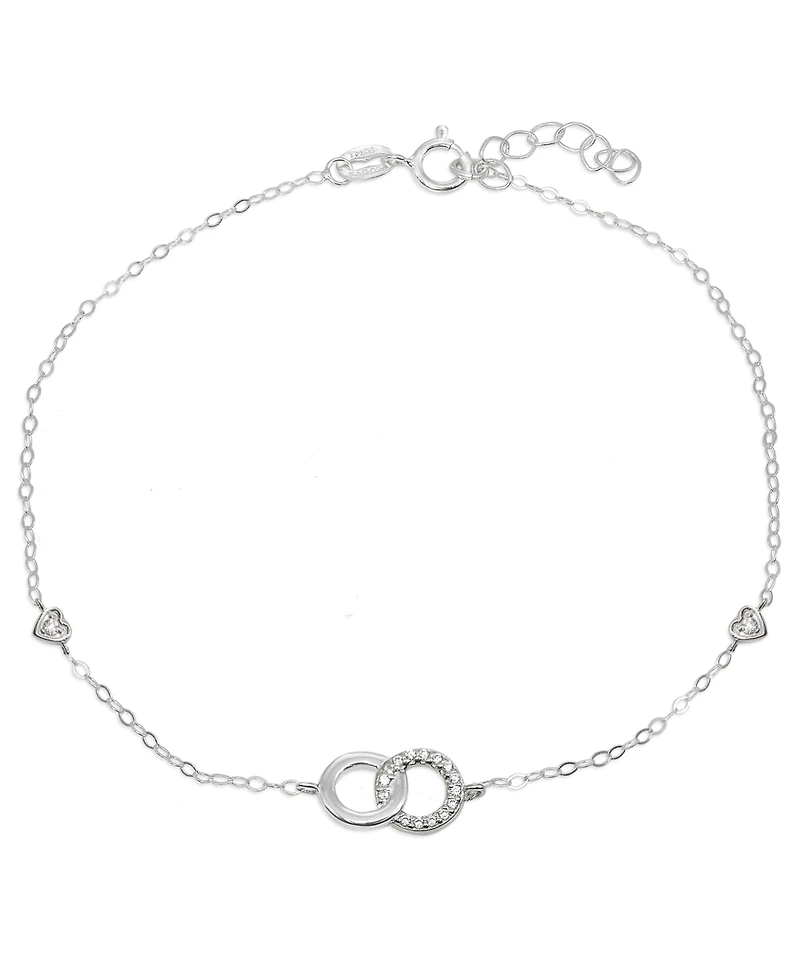 Cubic Zirconia Pave Interlocking Circles Ankle Bracelet in Sterling Silver or Two Tone Sterling Silver & 18K Gold-Plated Sterling Silver