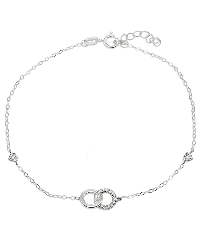 Cubic Zirconia Pave Interlocking Circles Ankle Bracelet in Sterling Silver or Two Tone Sterling Silver & 18K Gold-Plated Sterling Silver