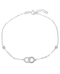 Cubic Zirconia Pave Interlocking Circles Ankle Bracelet in Sterling Silver or Two Tone Sterling Silver & 18K Gold-Plated Sterling Silver