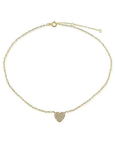 Cubic Zirconia Pave Heart Ankle Bracelet in 18K Gold-Plated Sterling Silver