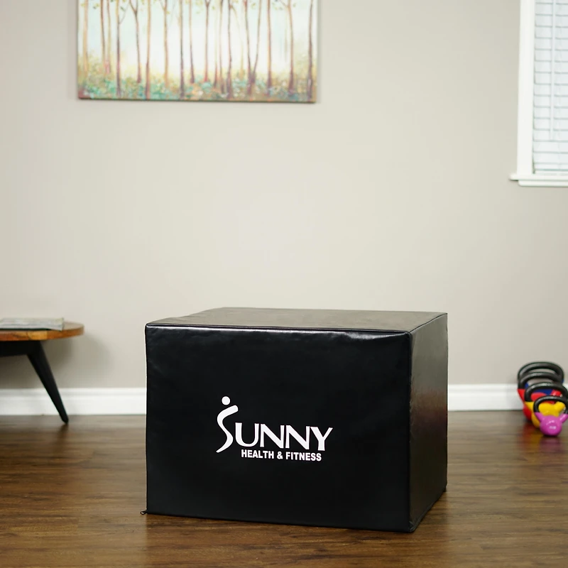 Sunny Health & Fitness Plyo Box Jump Platform with Adjustable Heights 20"/24"/28" and Shock Absorbing Foam Cover, 3-in-1 Plyometric Jump Box